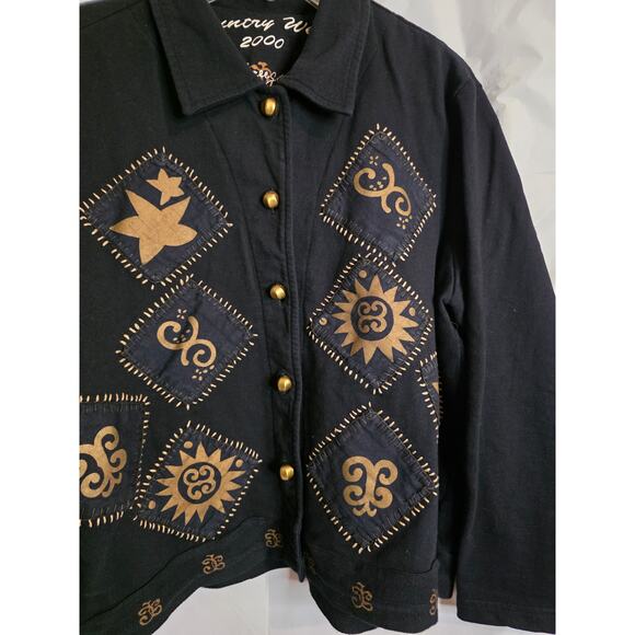 Vintage Country Wear 2000 Black Gold Patchwork Button Up Jacket Women's Size L . - Picture 2 of 6